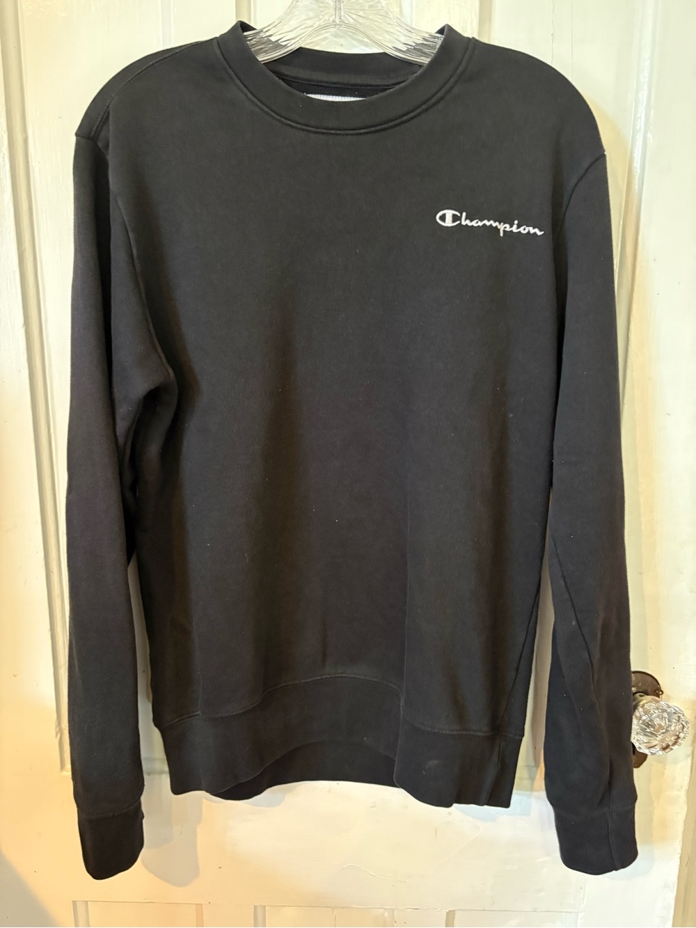 Champion Men’s Black Crewneck Sweatshirt with White Logo